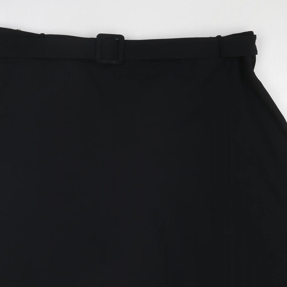 Marks and Spencer Womens Black Polyester Swing Skirt Size 20 Zip - Belt Included