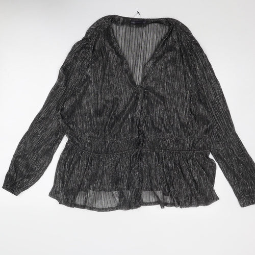 Marks and Spencer Womens Black Polyester Basic Blouse Size 22 V-Neck - Peplum