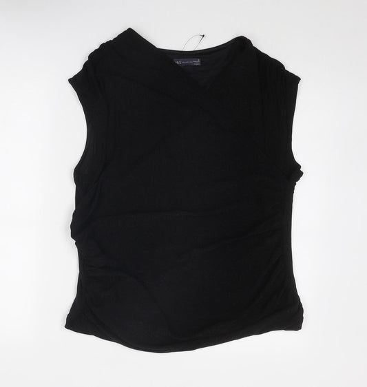 Marks and Spencer Womens Black Polyamide Basic T-Shirt Size 18 V-Neck - Wrap Style
