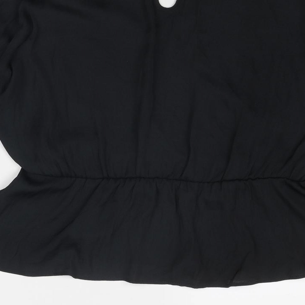 Marks and Spencer Womens Black Polyester Basic Blouse Size 12 V-Neck - Peplum