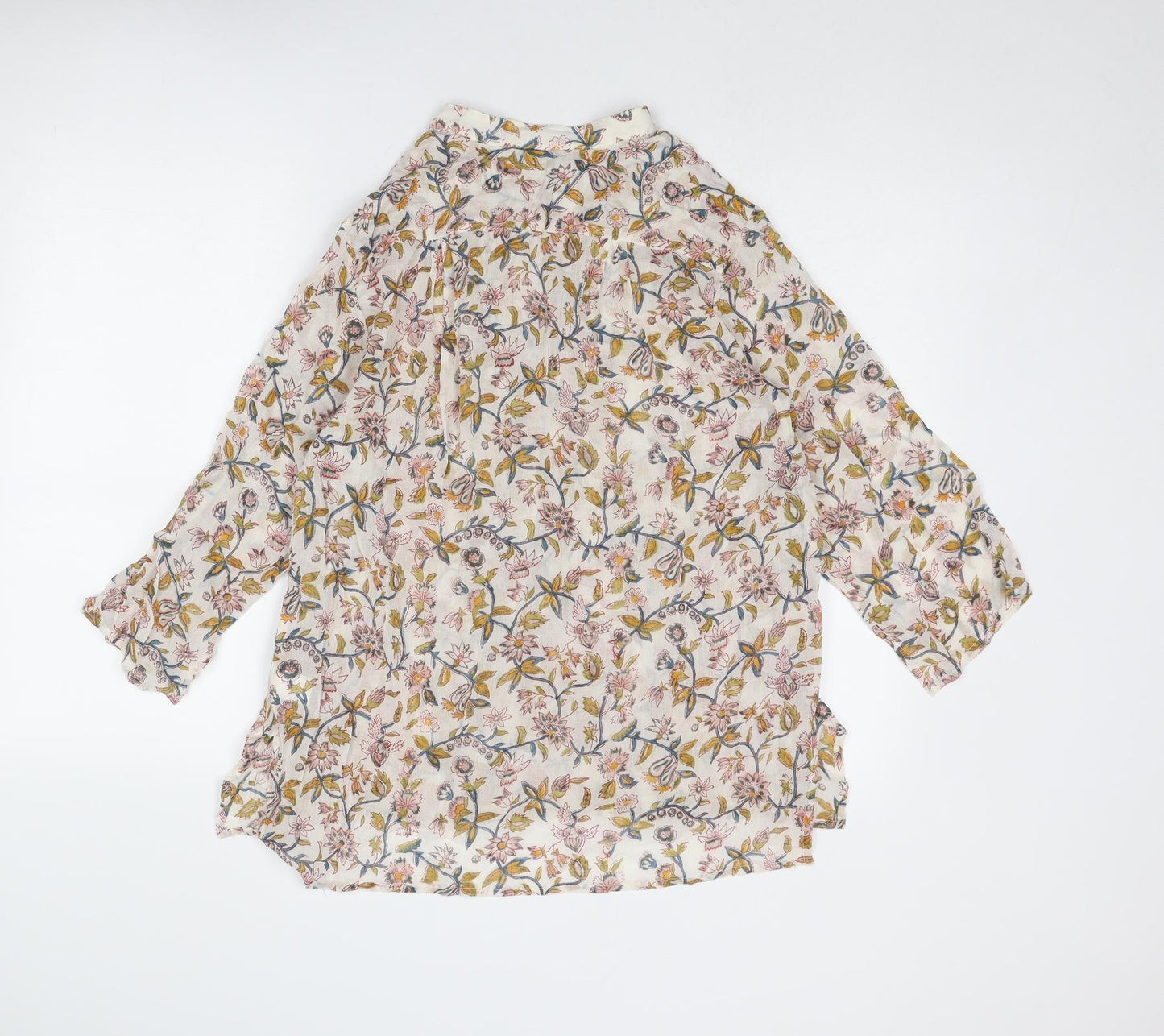 Accacia Womens Multicoloured Floral Cotton Basic Blouse Size L V-Neck