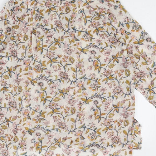 Accacia Womens Multicoloured Floral Cotton Basic Blouse Size L V-Neck