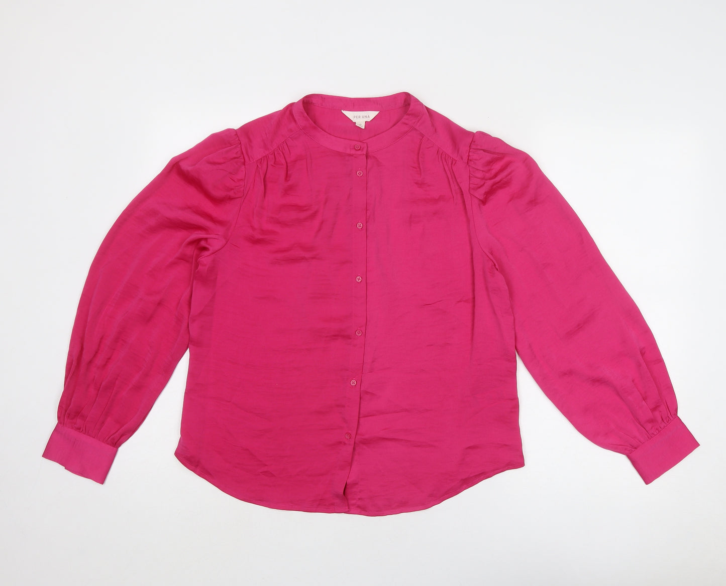Per Una Womens Pink Polyester Basic Button-Up Size 10 Round Neck