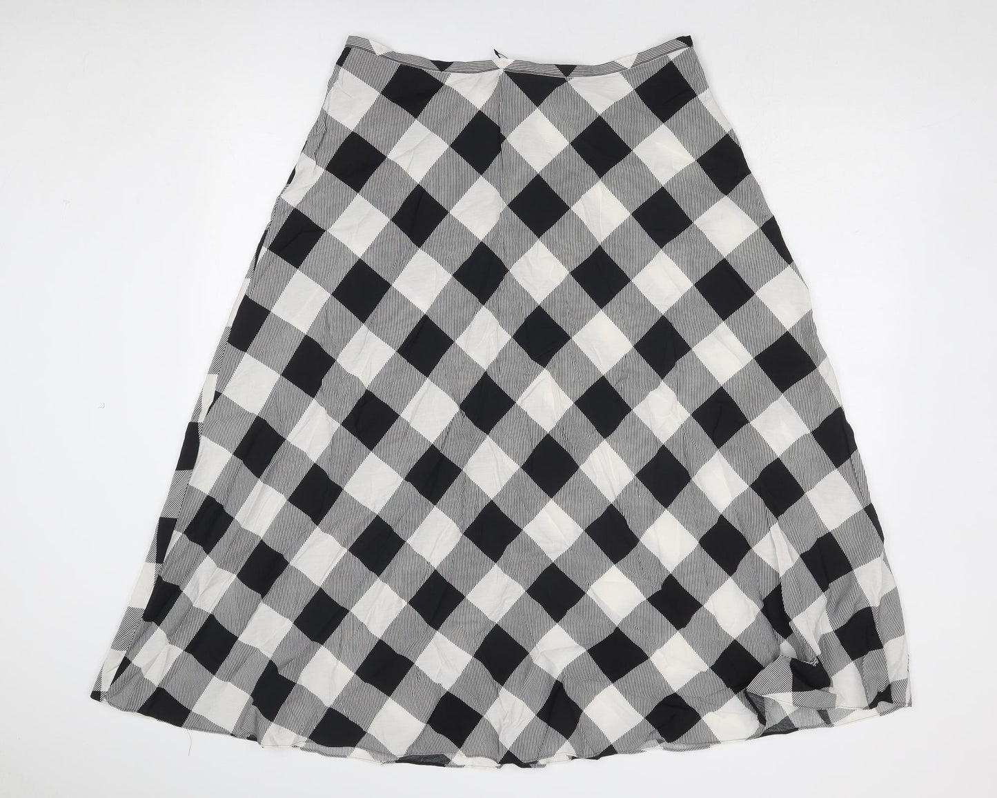 Marks and Spencer Womens Black Check Viscose Swing Skirt Size 14 Zip