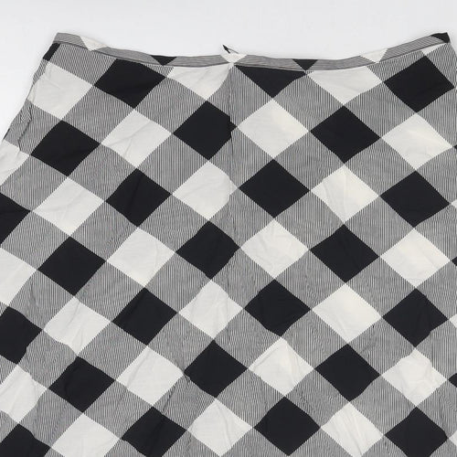Marks and Spencer Womens Black Check Viscose Swing Skirt Size 14 Zip