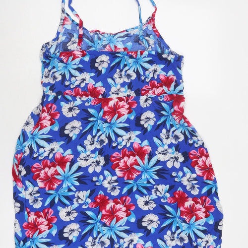 BHS Womens Blue Floral Viscose Tank Dress Size 14 Round Neck Pullover