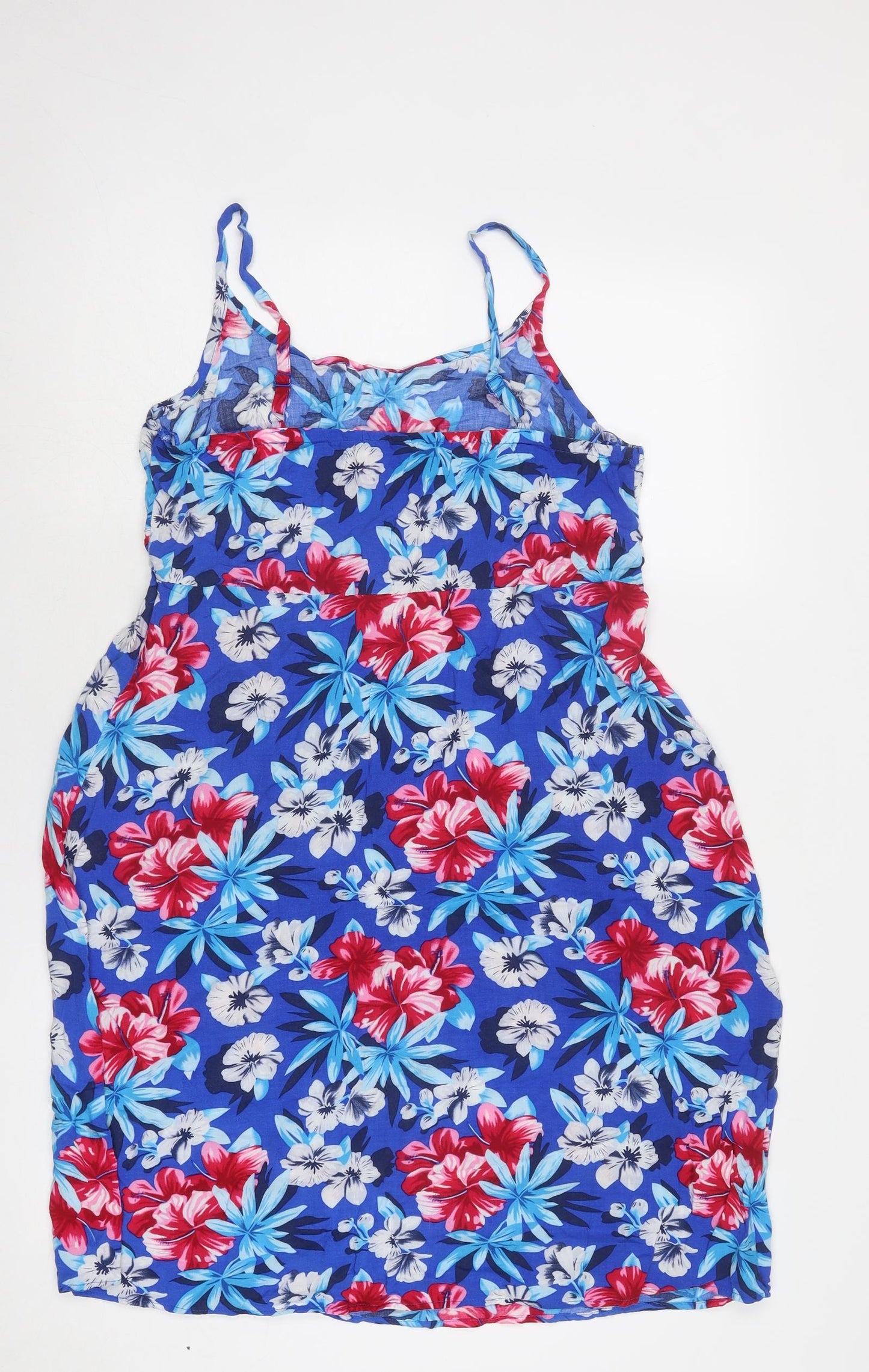 BHS Womens Blue Floral Viscose Tank Dress Size 14 Round Neck Pullover