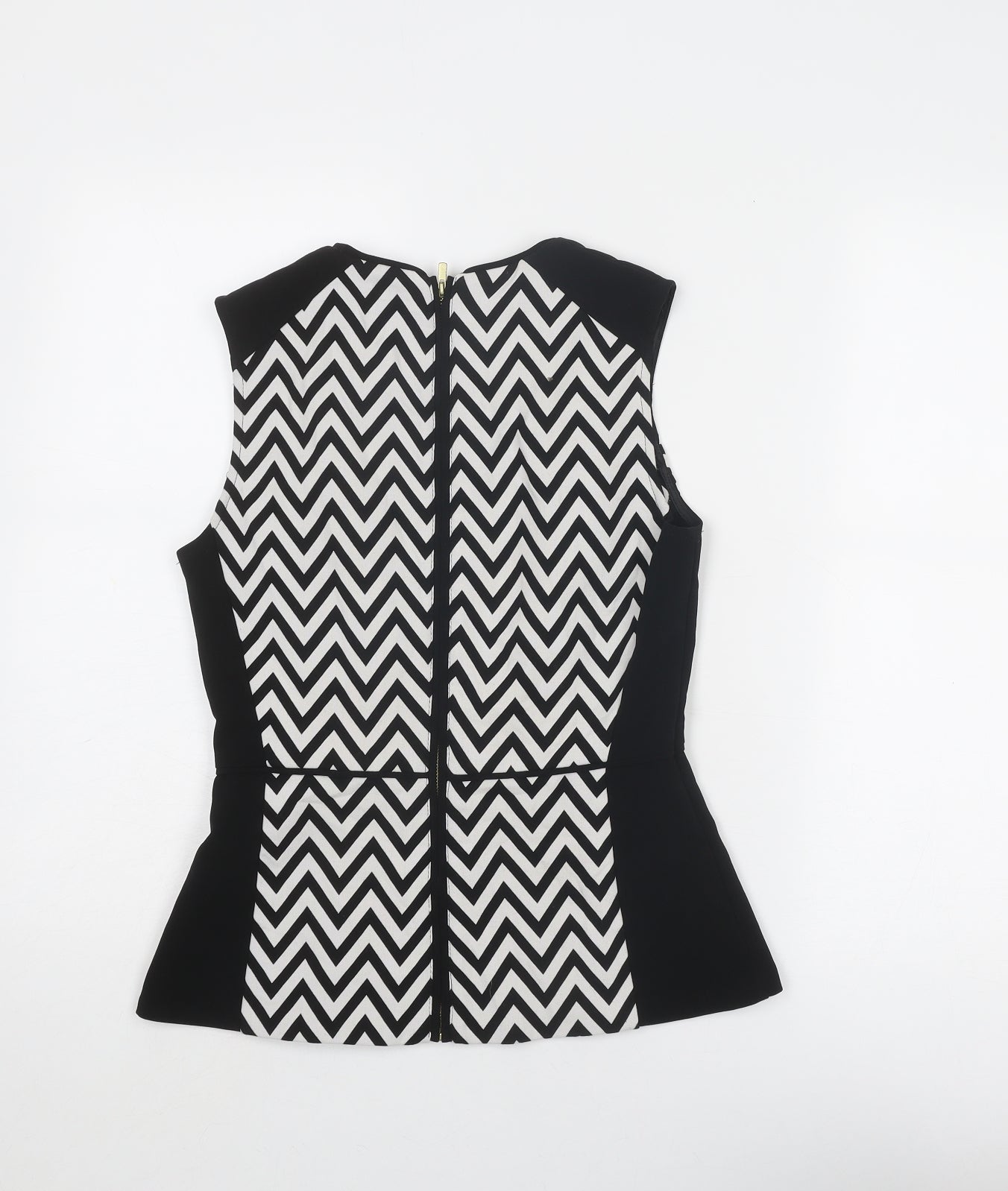 H&M Womens Black Geometric Polyester Basic Blouse Size 8 Boat Neck