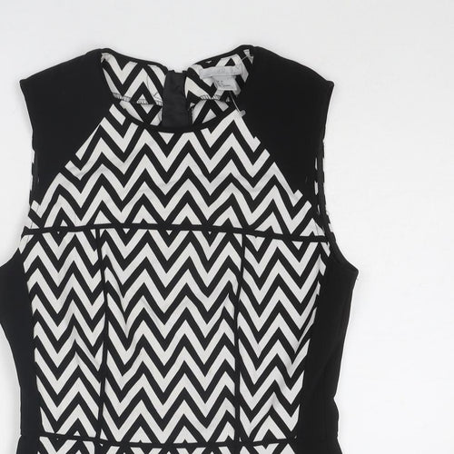 H&M Womens Black Geometric Polyester Basic Blouse Size 8 Boat Neck