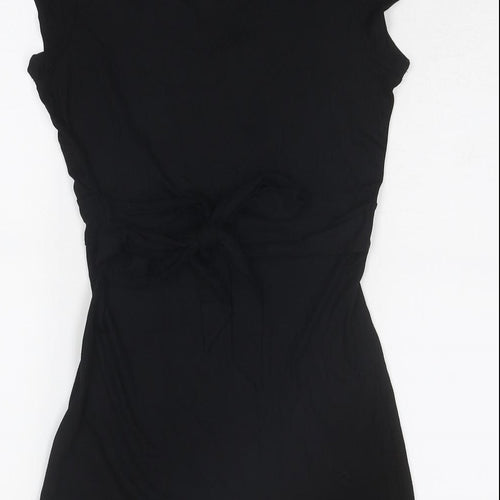 Oasis Womens Black Viscose Basic T-Shirt Size 8 V-Neck - Wrap Style