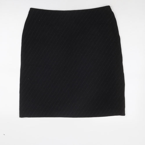 St Michael Womens Black Striped Cotton A-Line Skirt Size 18