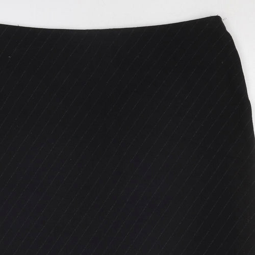 St Michael Womens Black Striped Cotton A-Line Skirt Size 18