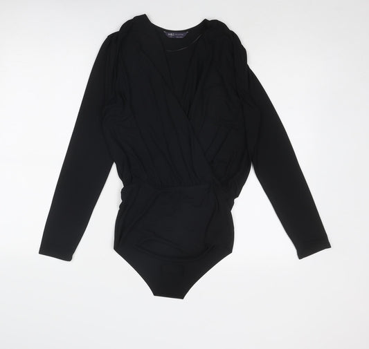 Marks and Spencer Womens Black Polyester Bodysuit One-Piece Size 8 Pullover - Wrap Style