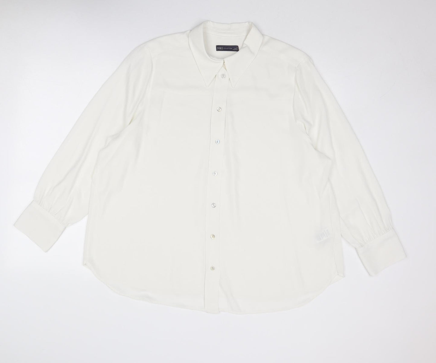 Marks and Spencer Womens White Polyacrylate Fibre Basic Button-Up Size 22 Collared