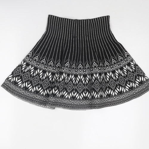 New Look Womens Black Geometric Polyester Swing Skirt Size 8