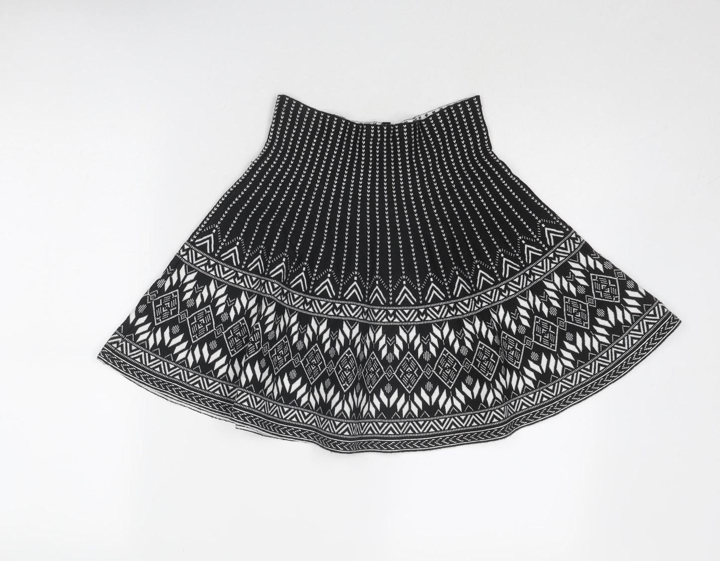 New Look Womens Black Geometric Polyester Swing Skirt Size 8