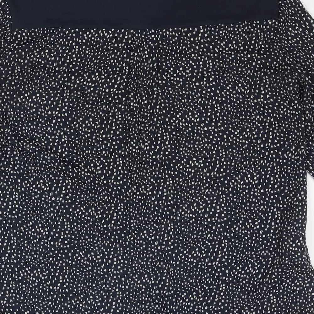 Mango Womens Blue Geometric Polyester Basic Blouse Size S Round Neck