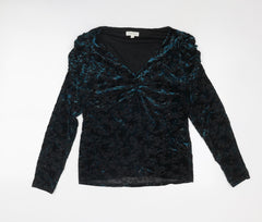Monsoon Womens Blue Animal Print Polyester Basic Blouse Size M V-Neck - Leopard Pattern