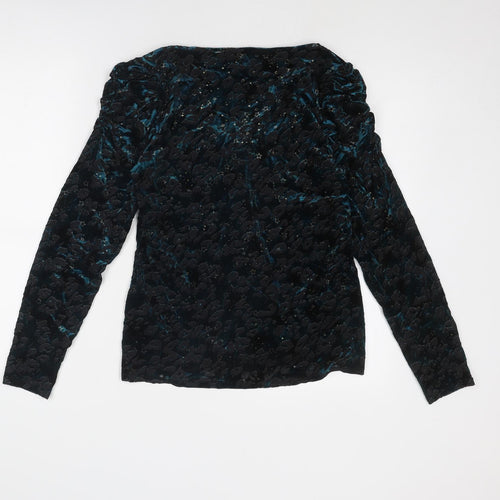 Monsoon Womens Blue Animal Print Polyester Basic Blouse Size M V-Neck - Leopard Pattern