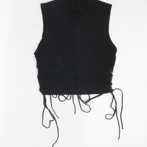 PRETTYLITTLETHING Womens Black Polyester Basic Tank Size 8 Mock Neck - Lace Up