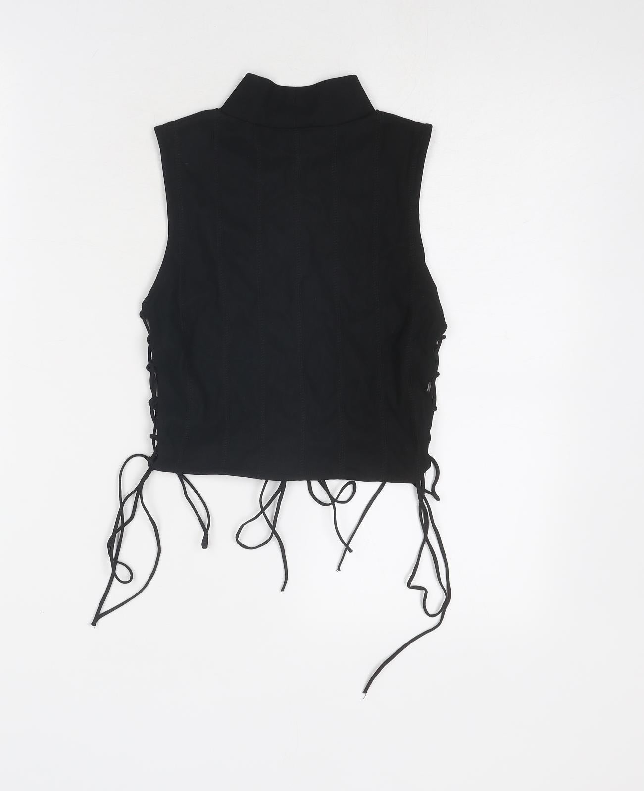 PRETTYLITTLETHING Womens Black Polyester Basic Tank Size 8 Mock Neck - Lace Up