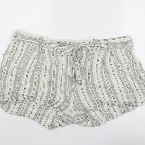 Marks and Spencer Womens Ivory Striped Linen Basic Shorts Size 24 Regular Zip