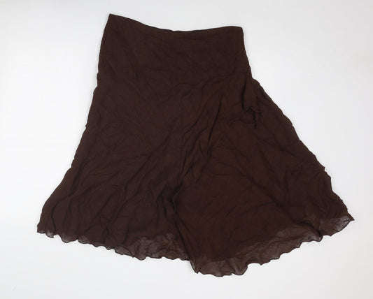 Zara Womens Brown Viscose Swing Skirt Size 16 Zip