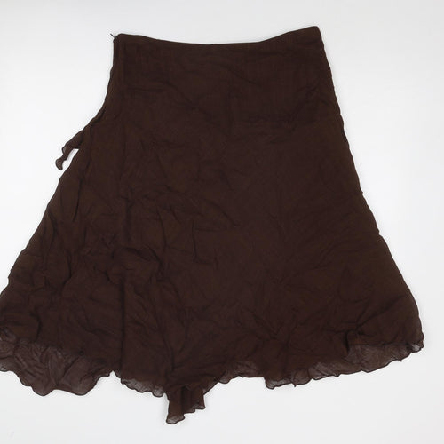 Zara Womens Brown Viscose Swing Skirt Size 16 Zip