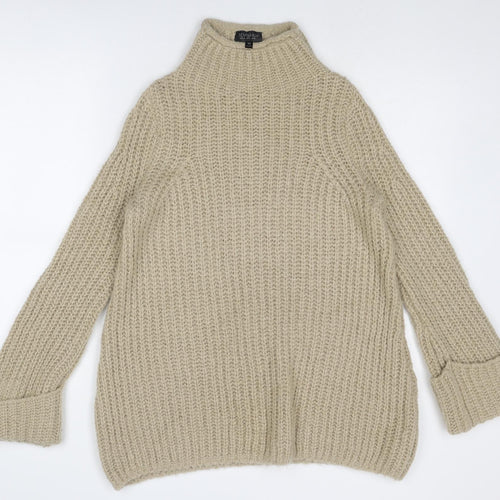 Topshop Womens Beige High Neck Acrylic Pullover Jumper Size 8