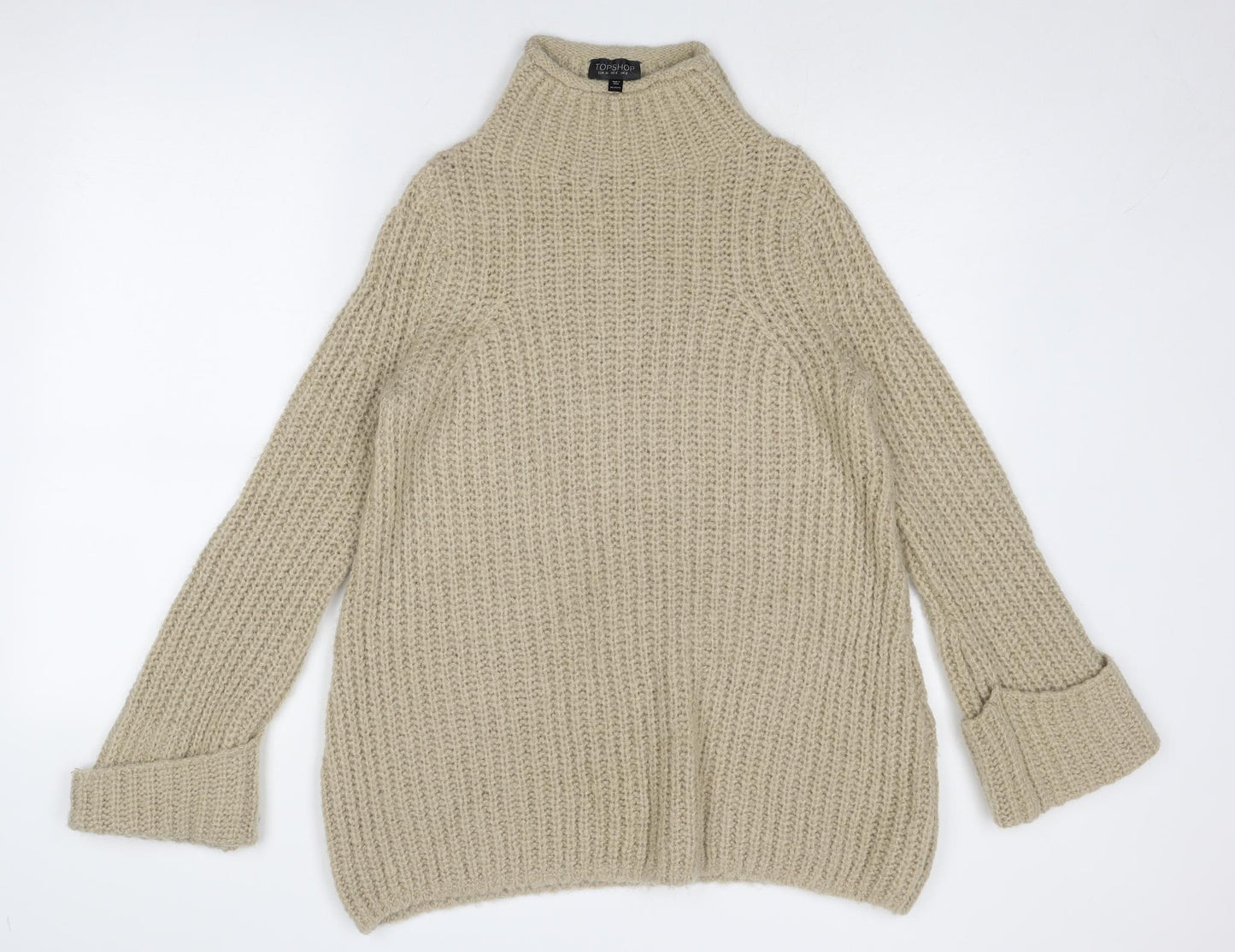 Topshop Womens Beige High Neck Acrylic Pullover Jumper Size 8