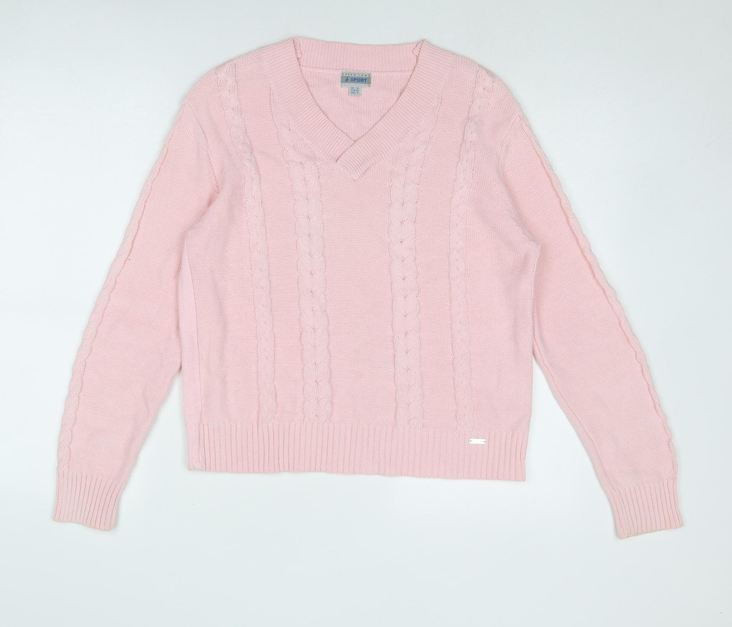 Green Lamb Womens Pink V-Neck Cotton Pullover Jumper Size 12