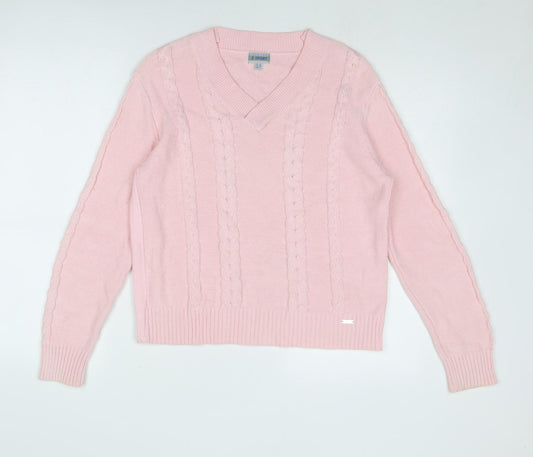 Green Lamb Womens Pink V-Neck Cotton Pullover Jumper Size 12