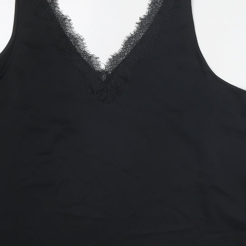 Marks and Spencer Womens Black Polyester Basic Tank Size 24 V-Neck - Lace Trim