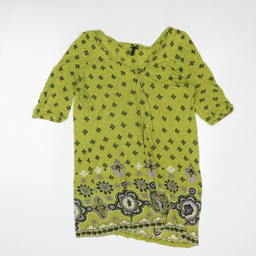 NEXT Womens Green Geometric Viscose Basic T-Shirt Size 18 V-Neck