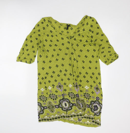 NEXT Womens Green Geometric Viscose Basic T-Shirt Size 18 V-Neck