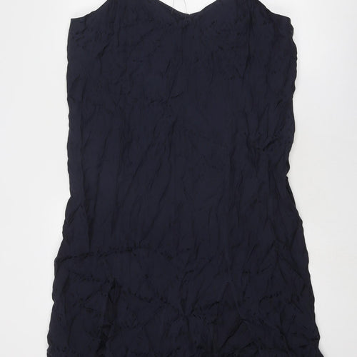 Marks and Spencer Womens Blue Geometric Viscose Slip Dress Size 16 V-Neck Pullover