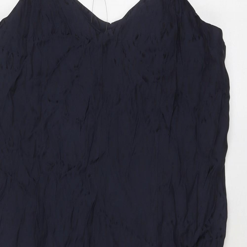Marks and Spencer Womens Blue Geometric Viscose Slip Dress Size 16 V-Neck Pullover