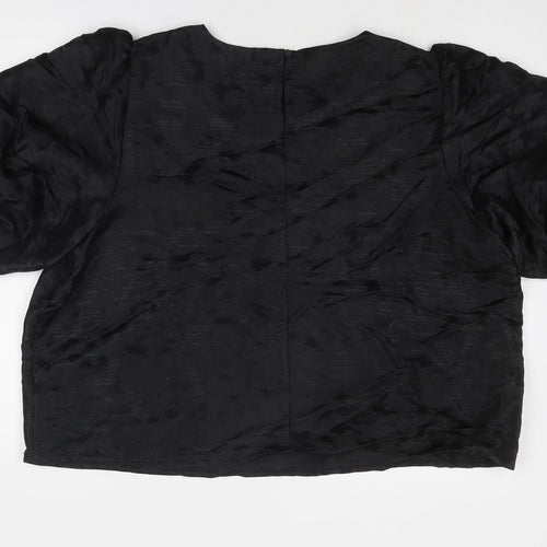 Marks and Spencer Womens Black Polyester Basic Blouse Size 22 Round Neck - Puff Sleeve