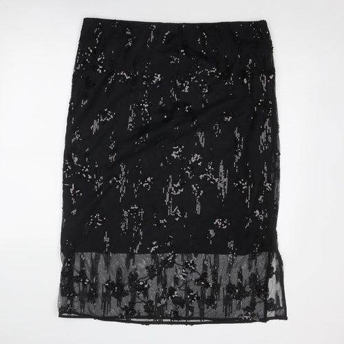 Marks and Spencer Womens Black Geometric Polyester A-Line Skirt Size 20