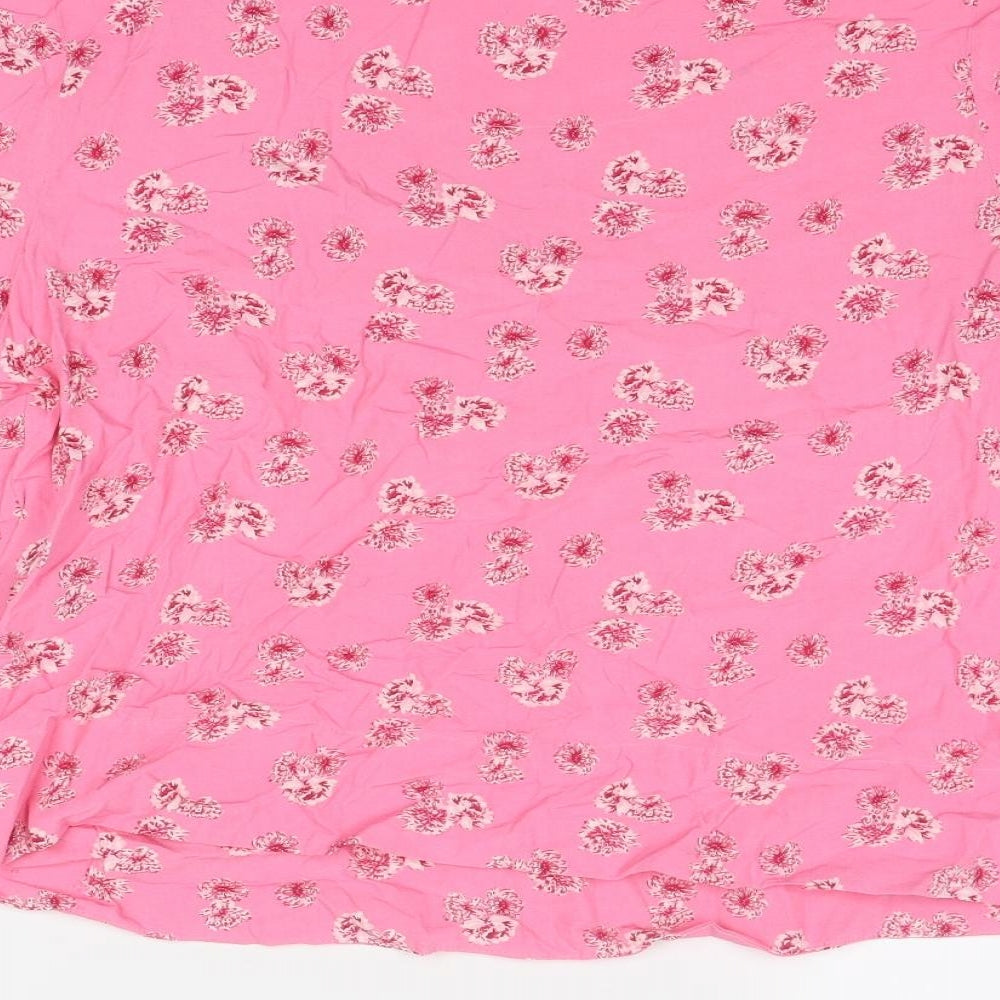 Marks and Spencer Womens Pink Floral Viscose Basic Blouse Size 10 Boat Neck