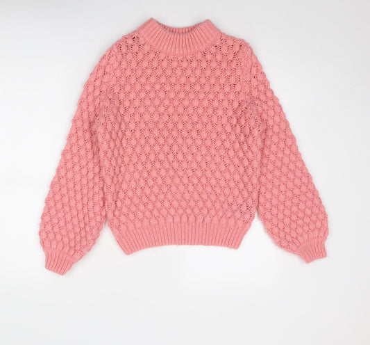 H&M Womens Pink Round Neck Acrylic Pullover Jumper Size XS