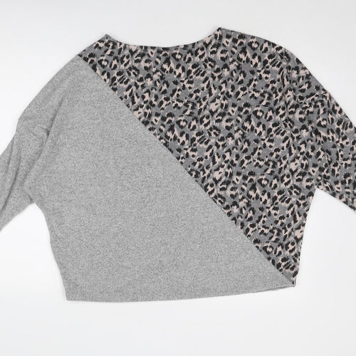 Sonder Studio Womens Grey Round Neck Animal Print Viscose Pullover Jumper Size 18 - Leopard Pattern