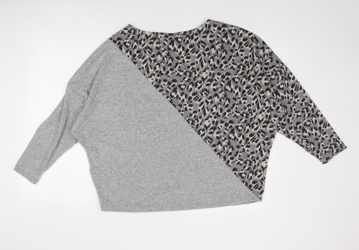 Sonder Studio Womens Grey Round Neck Animal Print Viscose Pullover Jumper Size 18 - Leopard Pattern