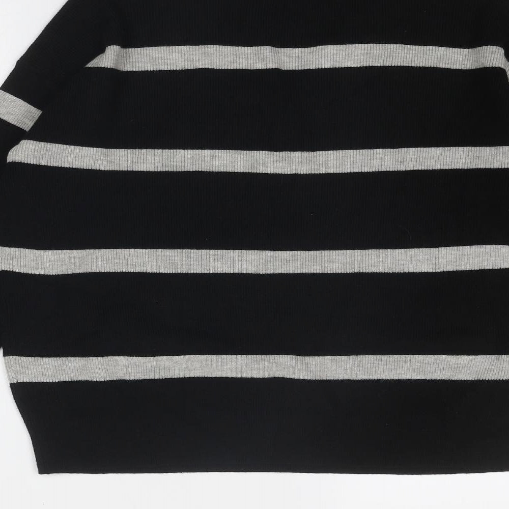 Marks and Spencer Womens Black V-Neck Striped Viscose Pullover Jumper Size M