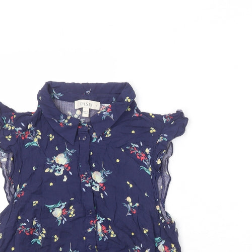 Oasis Womens Blue Floral Viscose Basic Button-Up Size 8 Collared