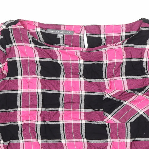 Laura Ashley Womens Pink Plaid Viscose Basic Blouse Size 12 Boat Neck