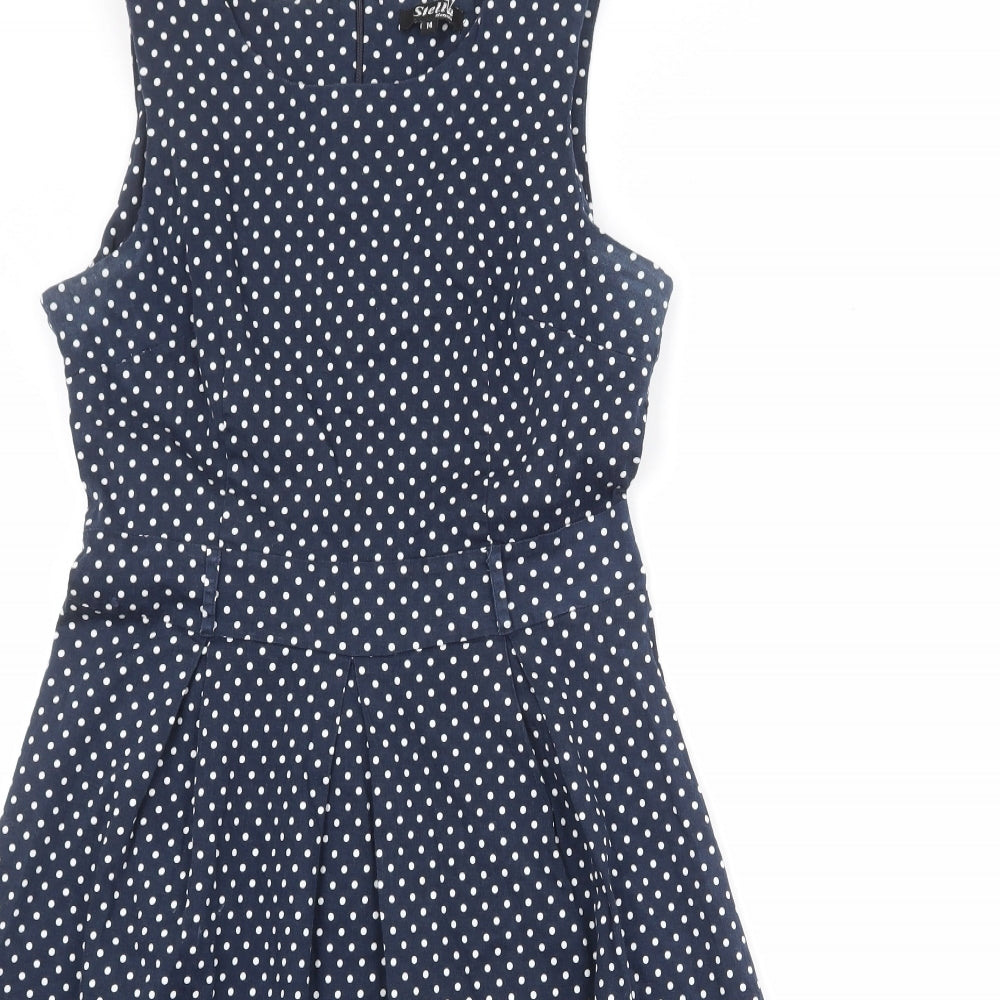 Stella Morgan Womens Blue Polka Dot Cotton Shift Size 14 Round Neck Zip