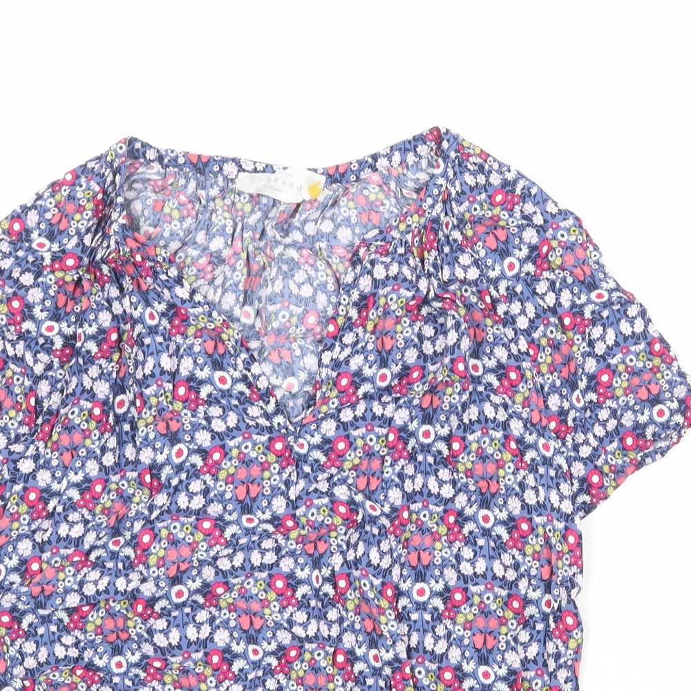 John Lewis Womens Multicoloured Floral Viscose Basic Blouse Size 10 V-Neck