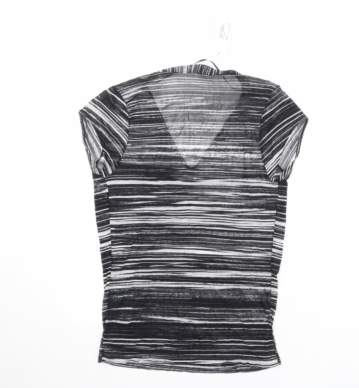 MGXX Womens Black Striped Polyamide Basic T-Shirt Size XL V-Neck
