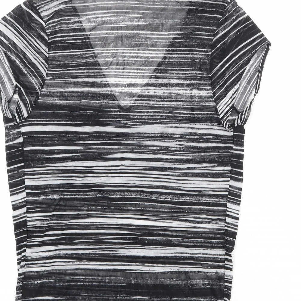MGXX Womens Black Striped Polyamide Basic T-Shirt Size XL V-Neck